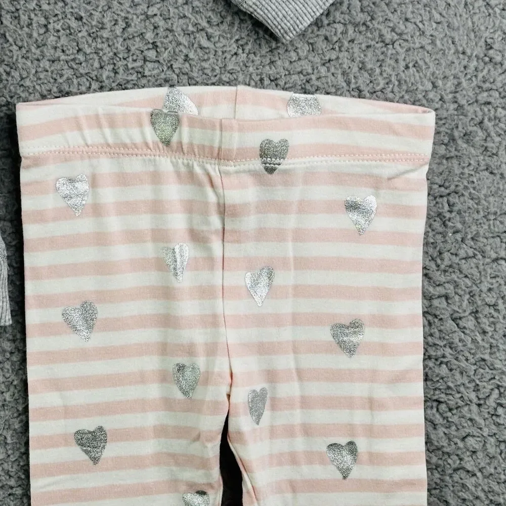 Tucker + Tate Pant Set Baby 9 Month Pink Gray Hearts Sparkle 2 piece